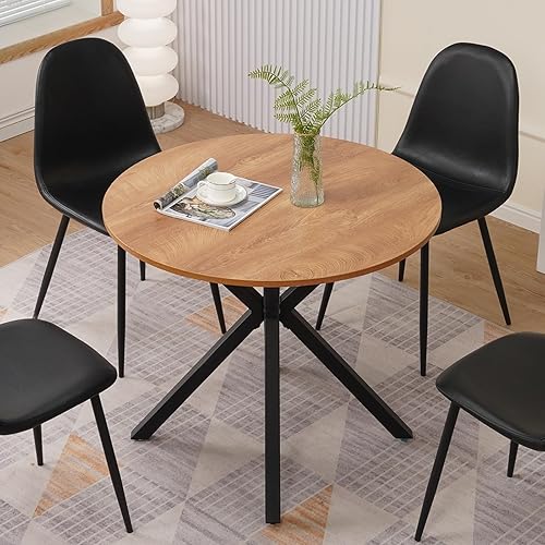 Miniatura 1 de Mesa de comedor redonda de 34.6 pulgadas, mesa de cocina moderna para 2-4 personas, mesa de comedor con base de pedestal intersectante y
