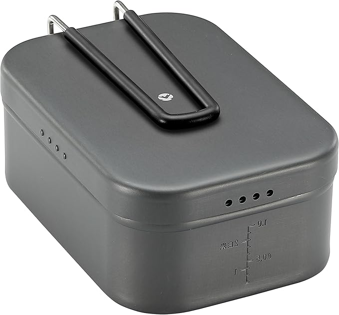 キャンピングムーン(CAMPING MOON) 極厚 メスティン 2合 ラージ 吹きこぼれ防止溝 湯切り穴 付き アウトドア 極厚メスティン 飯盒 キャンプ 防災 黒ギア H-2013