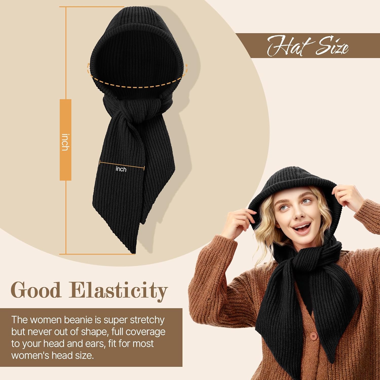 Pleneal Winter Hats for Women, Warm Hooded Cover Ears Hat with Knit Scarf for Women Balaclava Beanie Hat - Image 4