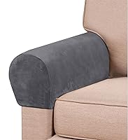 Vista 10 de Paquete de 2 fundas elásticas de terciopelo para reposabrazos, fundas antideslizantes para sofá, protectores elásticos suaves para sala de estar