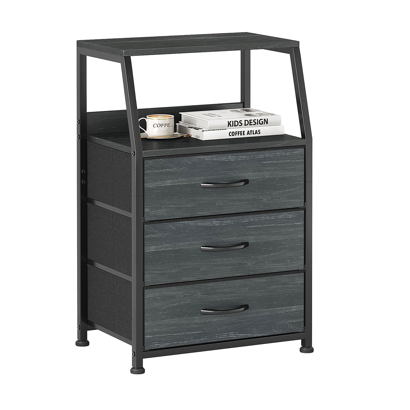 CAIYUN Chest of Drawers Bedroom with 3 Drawers, Tall Fabric Dresser with Shelf, Fabric Dresser for Entryway Hallway Living Room, Closet Storage Drawer, Black