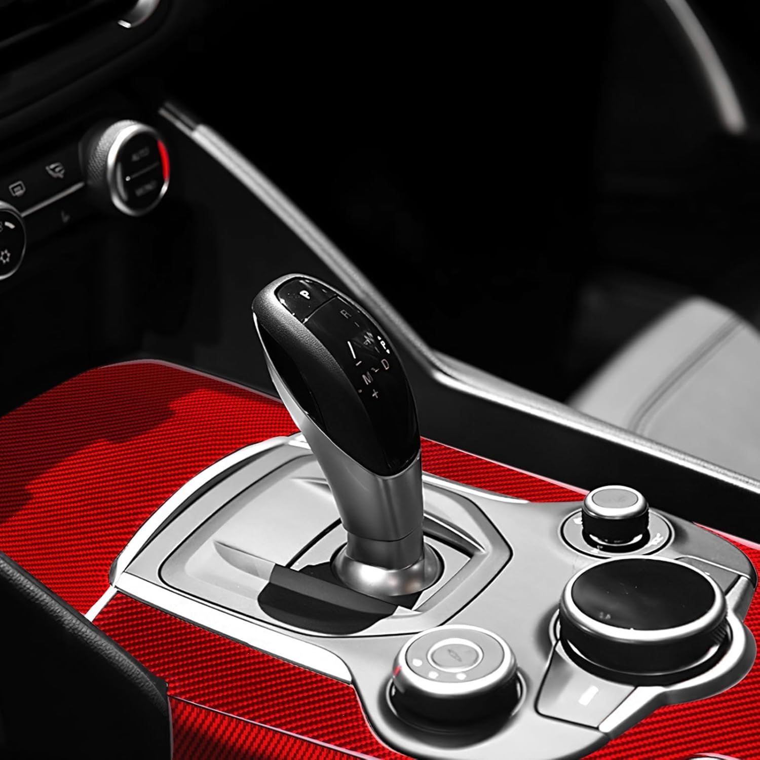 Storage Box Gear Shift Panel, Real Carbon Fiber Covers for Alfa Romeo Giulia(2015-2019), for Stelvio(2017-2019), Back Seat Dashboard Trim Interior Accessories (LHD), Red