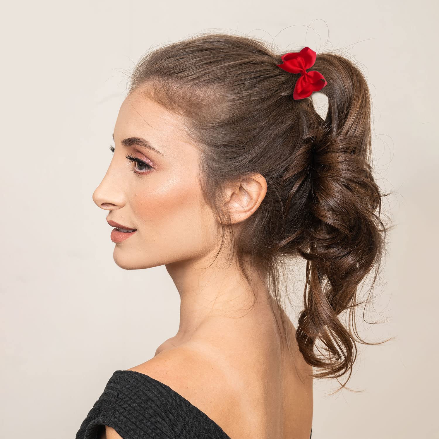 2Pcs Ribbon Hair Bow Clips Barrettes, 3 inch Ponytail Holder with Duckbill Clip for Children Kids Girls Women (Red) - Image 4