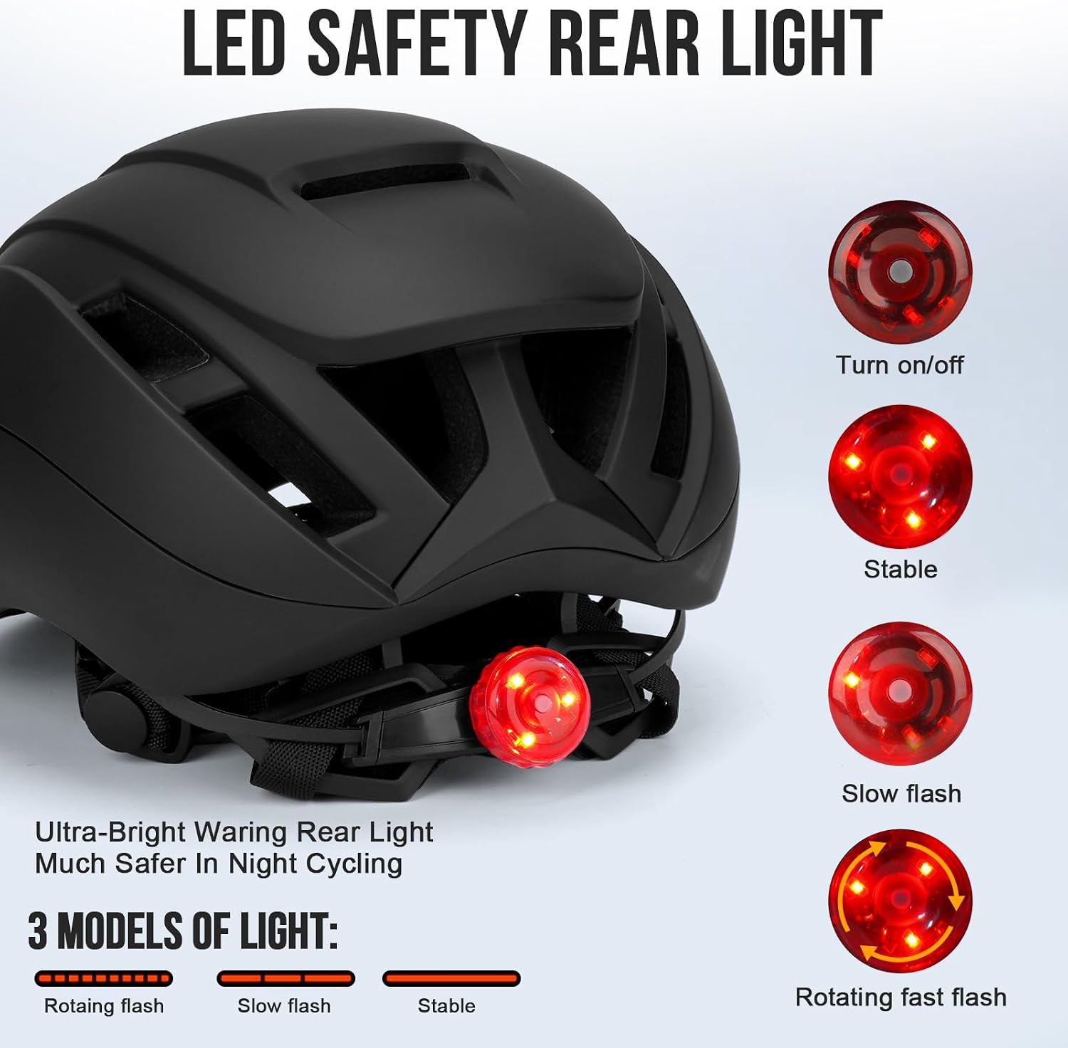 Casque de vélo léger avec éclairage LED, ventilé et réglable, 56-60 cm - Analyse des détails et conception