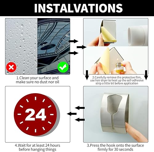 Miniatura 6 de 4 ganchos autoadhesivos para toallas de mano, agarrador de acero inoxidable, soporte para toallas de cocina, soporte de pared, no requiere