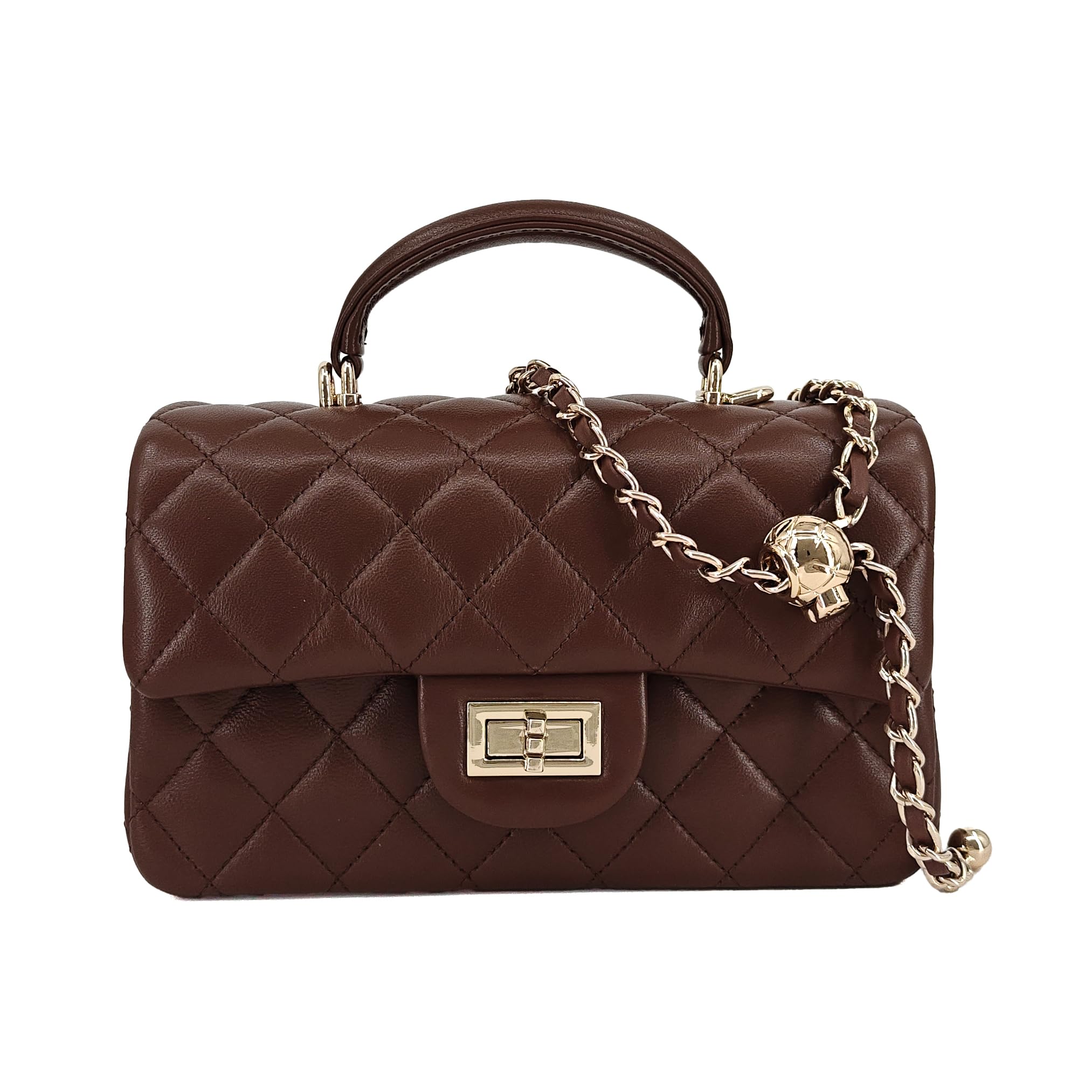 Small Quilted Crossbody Bags for Women Genuine Leather Shoulder Bag w Gold Chain Strap Soft Mini Top Handle