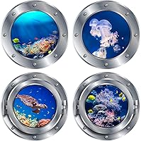 Vista 2 de PLIGREAT 4 calcomanías 3D de pared para ventana de mundo submarino, calcomanías de pared para despegar y pegar, vinilo impermeable extraíble