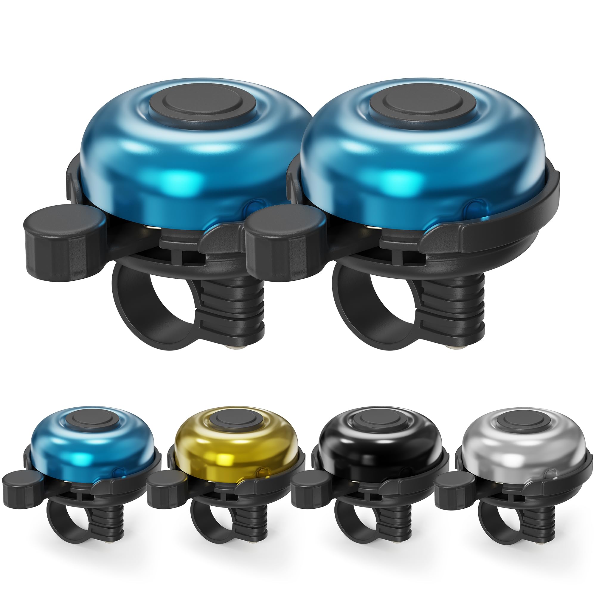 VARUN Bicycle Bell, Aluminium 100-120dB Bell, 2Pcs Waterproof Mini Bicycle Bell, 5 Colours, 23-25 MM Handlebar, Suitable for Mountain Bikes, Road Bikes, Scooters, Children's Bikes