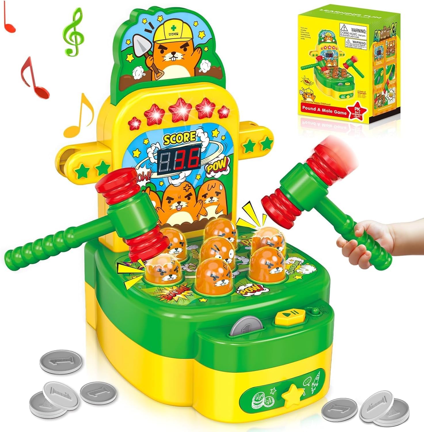 Amoyasite Mole Whack Game for Kids, Arcade Game Toy for Kids Ages 3+, Mini Electronic Hammering Interactive Pounding Game, Cartoon Cute Style Halloween Toy, Gift for Toddler Boys Girls
