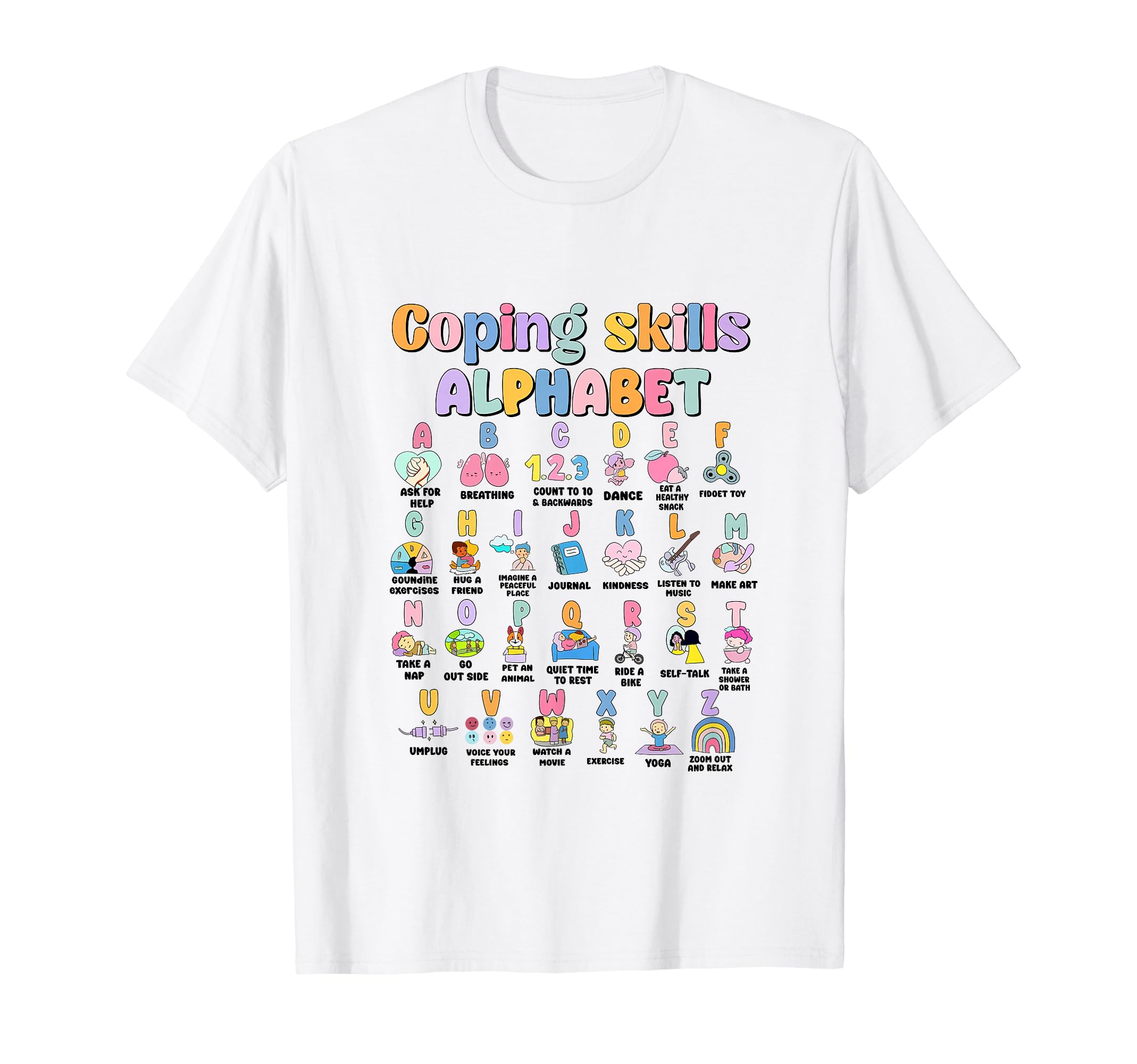 Coping Skill Alphabet School Counselor Mental Health Aba Rbt T-Shirt