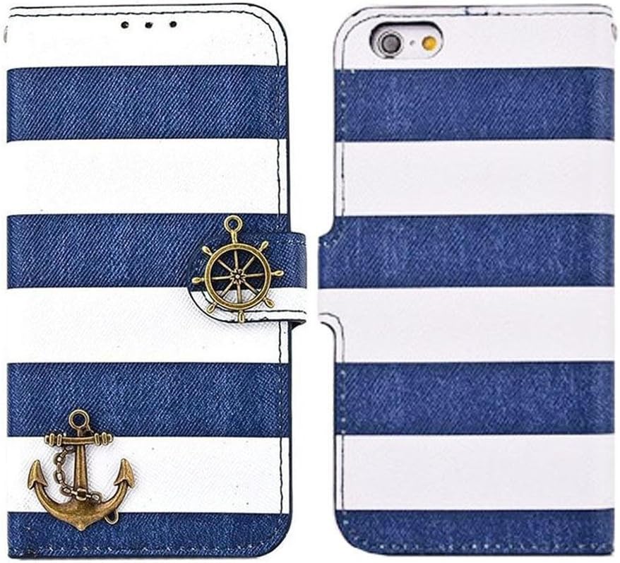 TabPow iPhone 6 Case, iPhone 6s Case, Navy Blue Stripes Anchor Flip Wallet PU Leather Case [with Card Slots & Magnetic Flap Closure] Stand Case Cover for Apple iPhone 6 / iPhone 6s (4.7 inch)