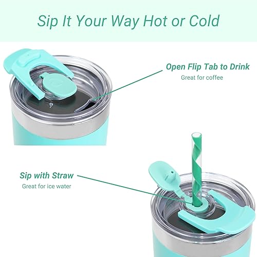 Miniatura 3 de Drinco - Termo de acero inoxidable, vaso aislado al vacío de doble pared con tapa, 2 popotes, para bebidas frías y calientes