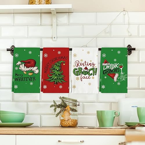 Miniatura 6 de AnyDesign Toalla de cocina de Navidad color rojo verde blanco toalla de plato de personajes de dibujos animados 18 x 28 pulgadas divertida toalla de