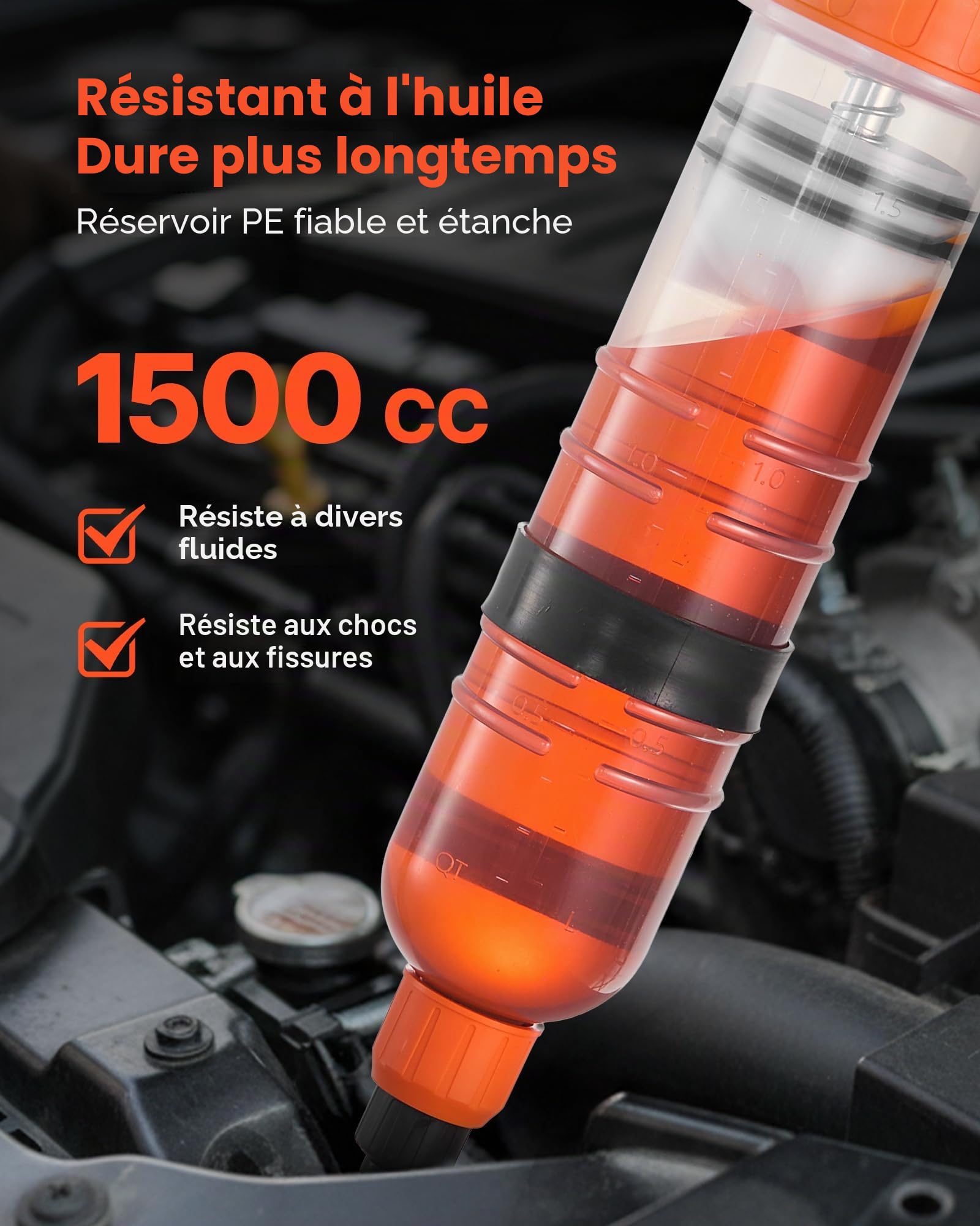 VEVOR Seringue à Huile 1,5 L Pompe Vidange Huile Moteur Aspiration Manuelle Pompe de Transfert Huile Automobile pour Tondeuses à Gazon, Voitures, Bateaux, Motos, avec Tuyau Long, Tuyaux d'Extension