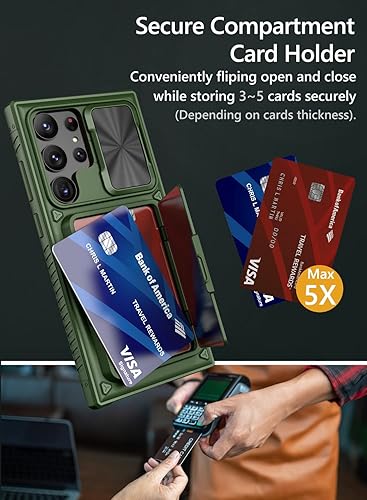 Miniatura 2 de Vihibii Funda para Galaxy S23 Ultra, tarjetero integrado (4 tarjetas) y funda protectora de cámara deslizante y soporte, resistente a los arañazos