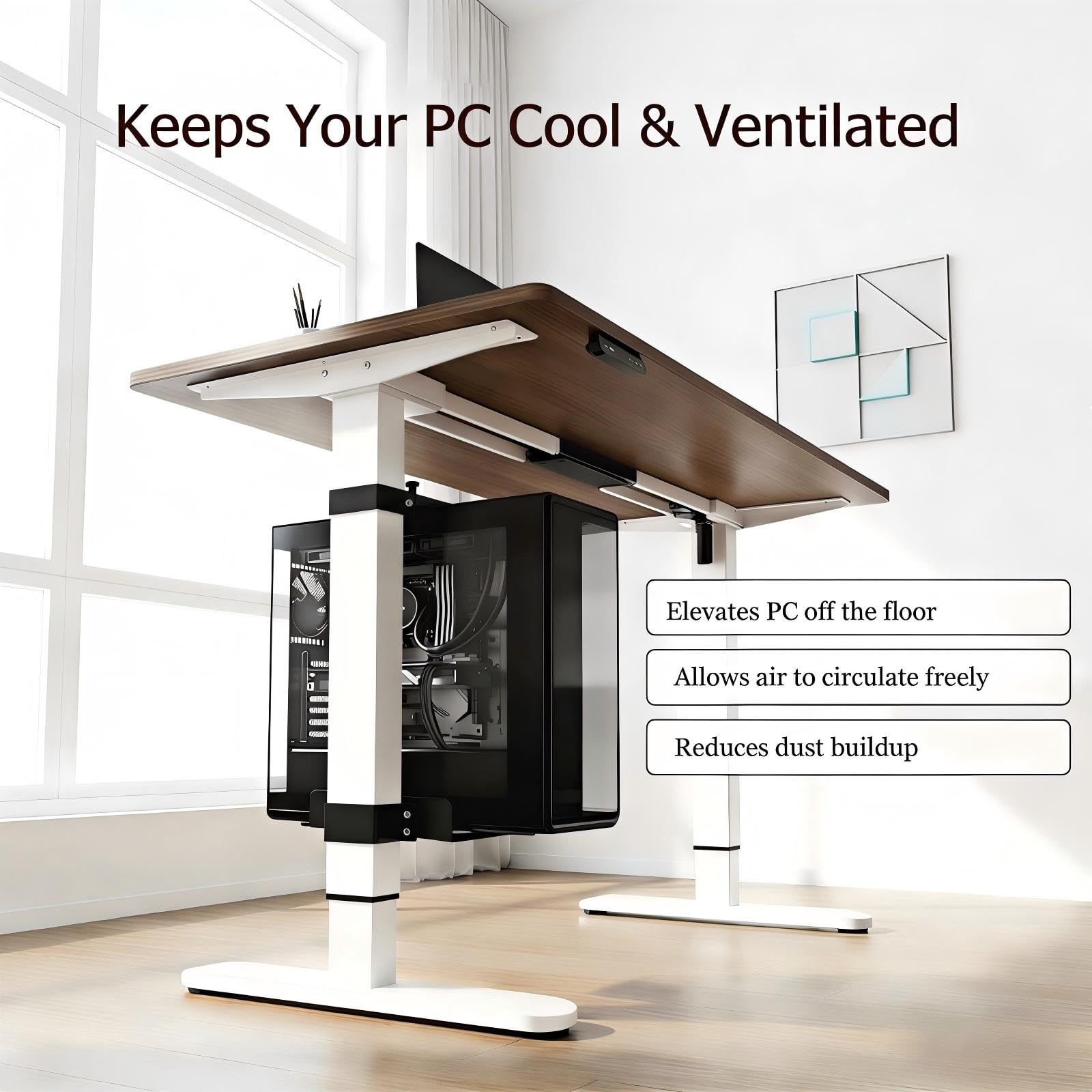 Supporto regolabile per PC sotto la scrivania senza forare, compatibile con scrivanie rialzabili, carico massimo 18 kg (40 lbs), facile installazione. (Nero, 80 * 50)