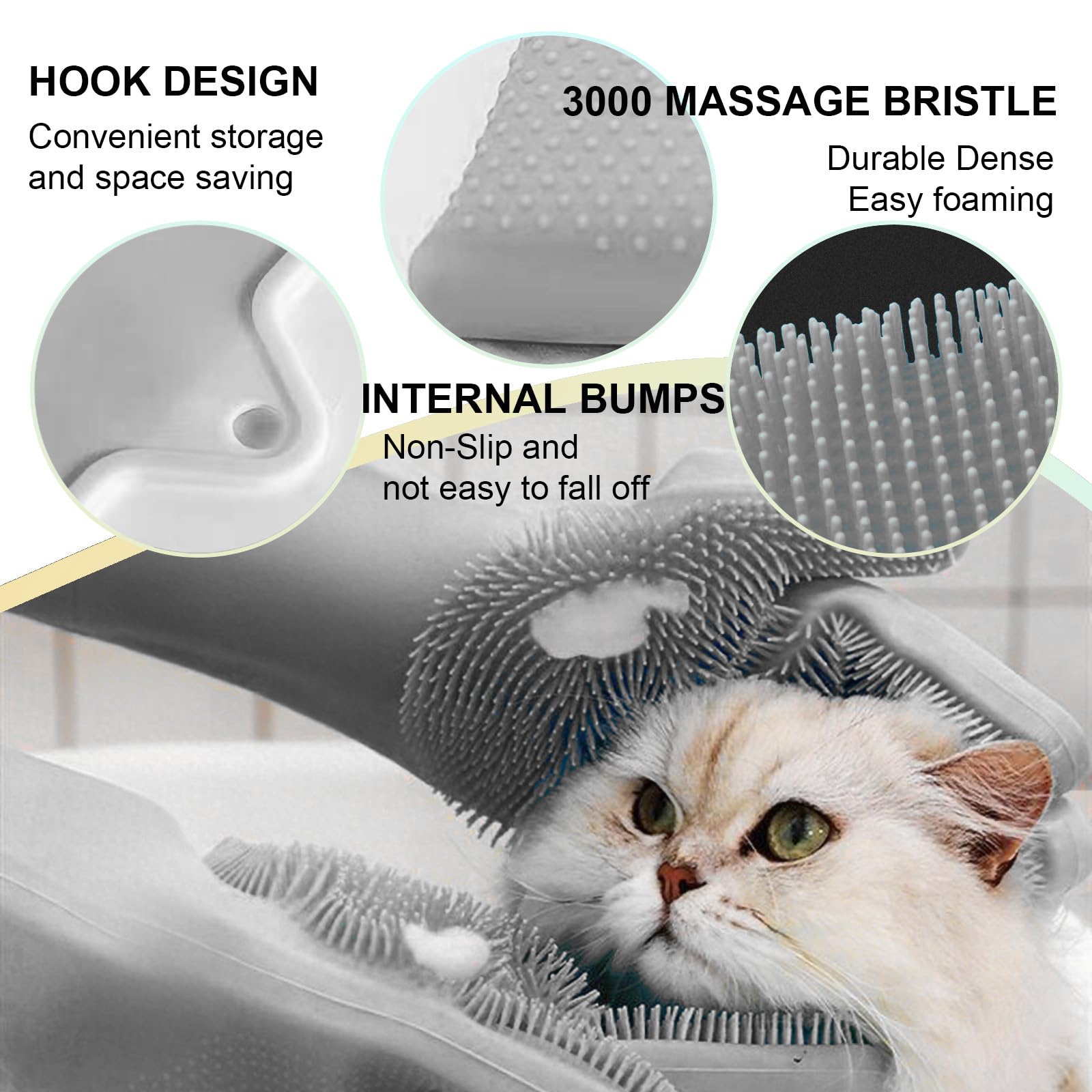 Dog Washing Gloves for Shedding & Bathing - 5-Finger Deshedding & Massage Gloves for Dogs & Cats, Reusable Heat-Resistant Silicone Brush Gloves, Gentle Hair Removal & Bathing Aid (Pair) (Grey) - image 3