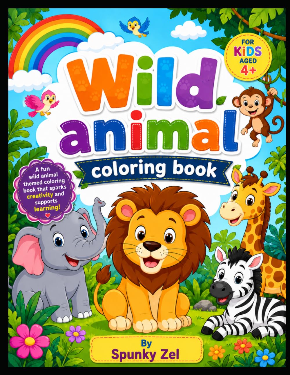 Wild Animal Coloring Book for Kids Ages 4-10: Fun and Easy Coloring Pages Featuring Lions, Tigers, Elephants, Giraffes, Monkeys, Hippos, Rhinos, ... | Creative Activity Book for Boys and Girls