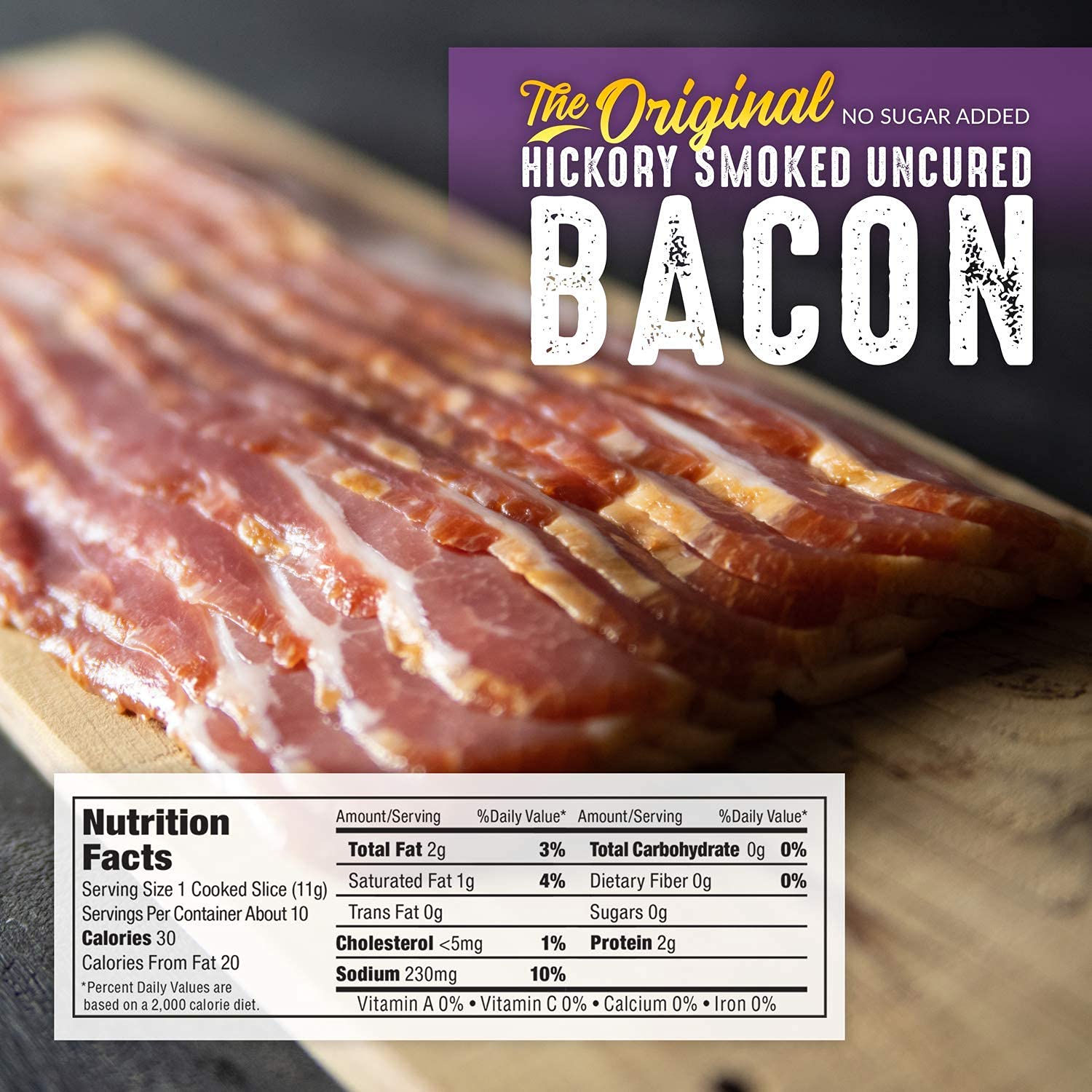 Pederson’s Farms, Hickory Smoked Uncured Pork Bacon, Whole30 (4 Pack, Use/Freeze) 10oz - The Original, No Sugar Added, Keto Paleo Diet Friendly, No Nitrite Nitrate, Made in the US