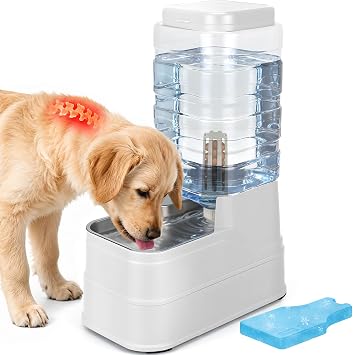 2.2 Gallon Pet Automatic Dog Water Dispenser Cat Gravity Waterer Feeder with Stainless Steel Bowl Large Capacity Puppy Feeding Raised Bowls with Filter,Ice Pack White, 8L2.2 Gallon