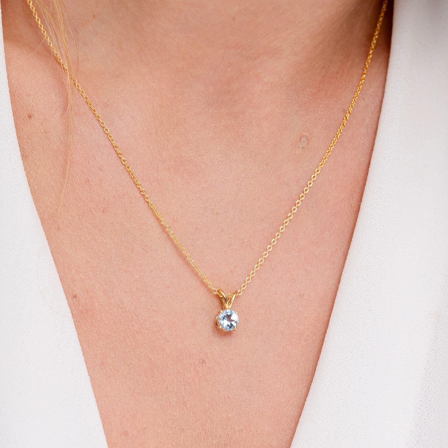 Angara Natural Aquamarine Solitaire Pendant for Women | V-Bale Round Aquamarine Solitaire Pendant in 14K Solid Gold/Silver/Platinum With 18" Chain | March Birthday, Gemstone Jewelry Gift - Image 4
