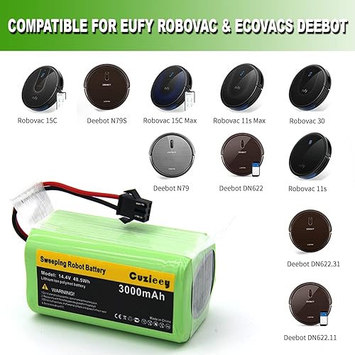 Miniatura 3 de Batería de repuesto para Eufy RoboVac 11, 11S, 30, 30C, 15C, 15T, 12, 35C, 15C MAX, para Ecovacs Deebot N79S, 500, N79, DN622, para aspiradoras