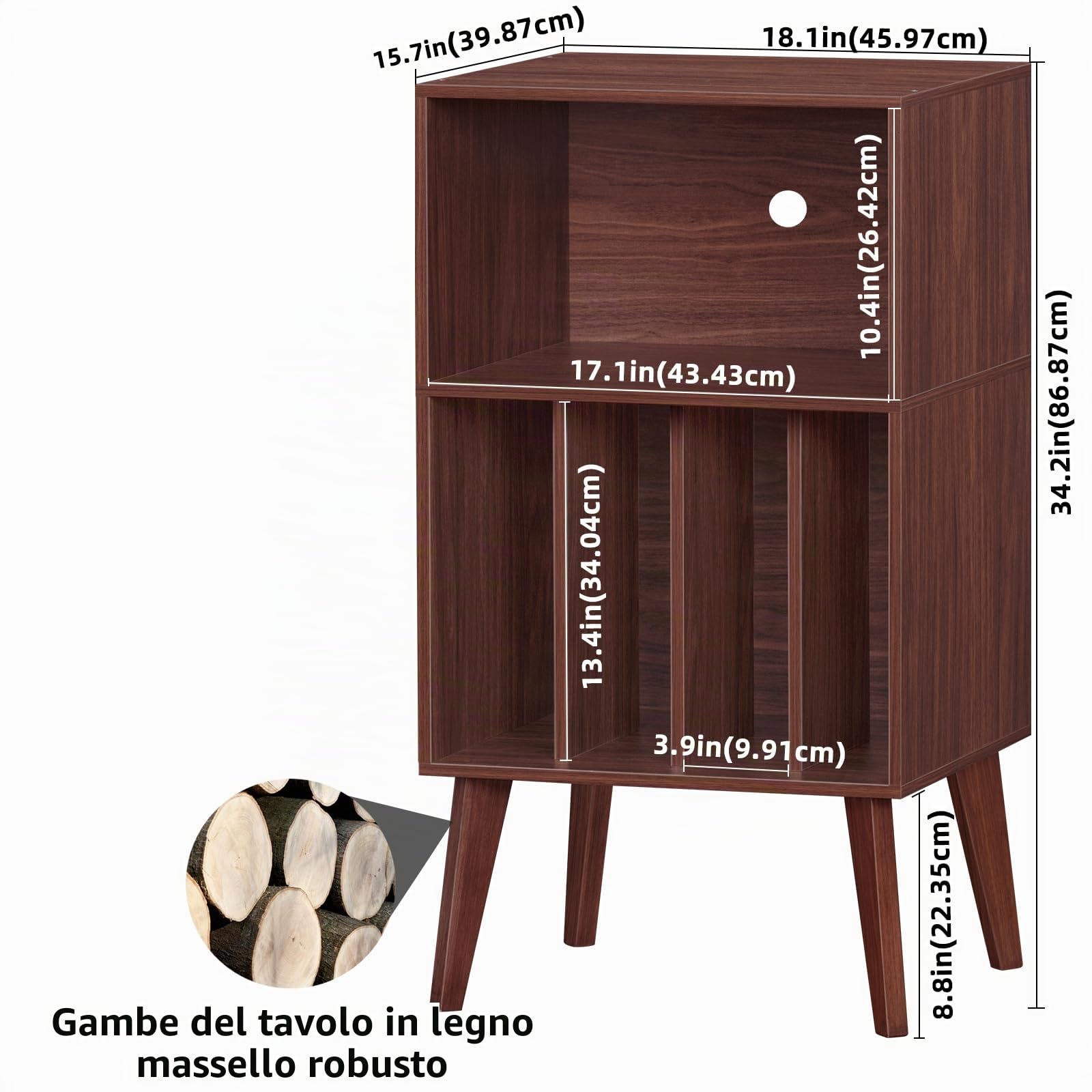 LELELINKY Supporto per giradischi, offre spazio fino a 160 album, supporto in vinile Mid-Century, tavolo con gambe in legno, noce
