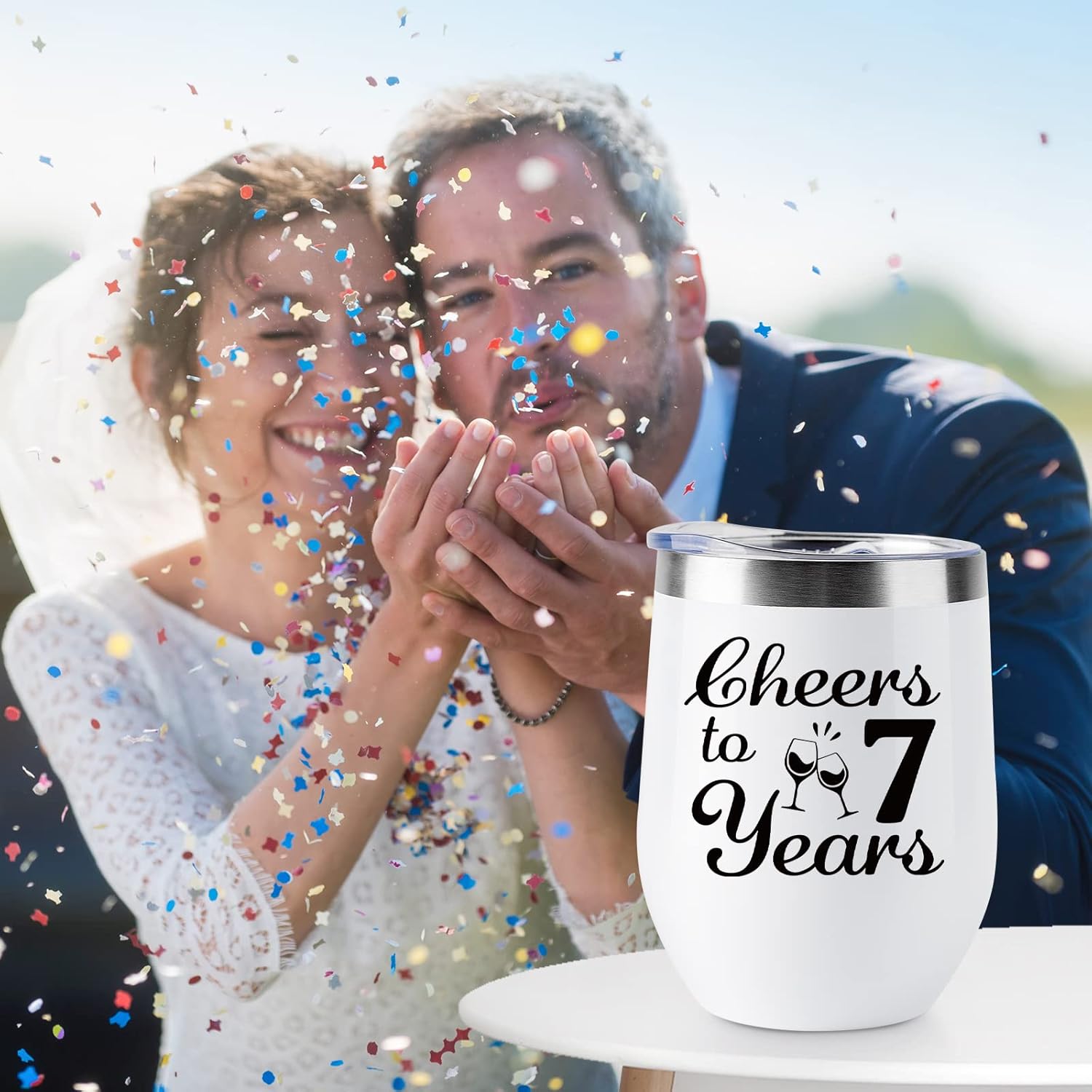 7th Anniversary Copper Wedding Gifts for Couple - 2 Pack Wine Tumbler, 12 OZ