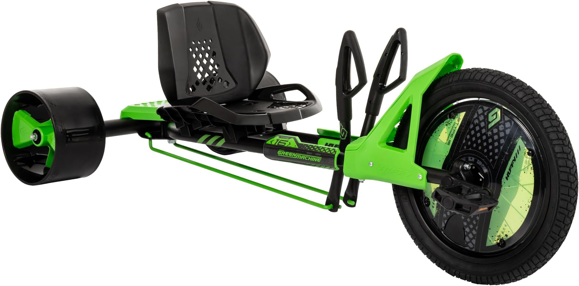 Green Machine 16 Inch Drift Trike, Sleek Ergonomic Design, Adjustable Seat, Durable Steel Frame, Easy to Operate, Drift Trike for Kids Ages 5-8, Max Weight 80lbs, Coaster Brake, Green and Black