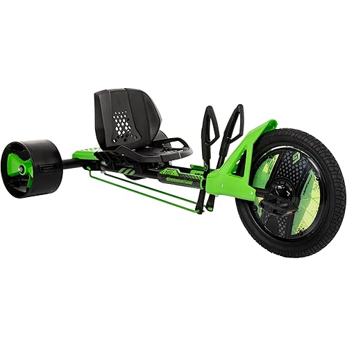 Huffy Green Machine 16 Inch Drift Trike, Sleek Ergonomic Design, Adjustable Seat, Durable Steel Frame, Easy to Operate, Drift Trike for Kids Ages 5-8, Max Weight 80lbs, Coaster Brake, Green and Black