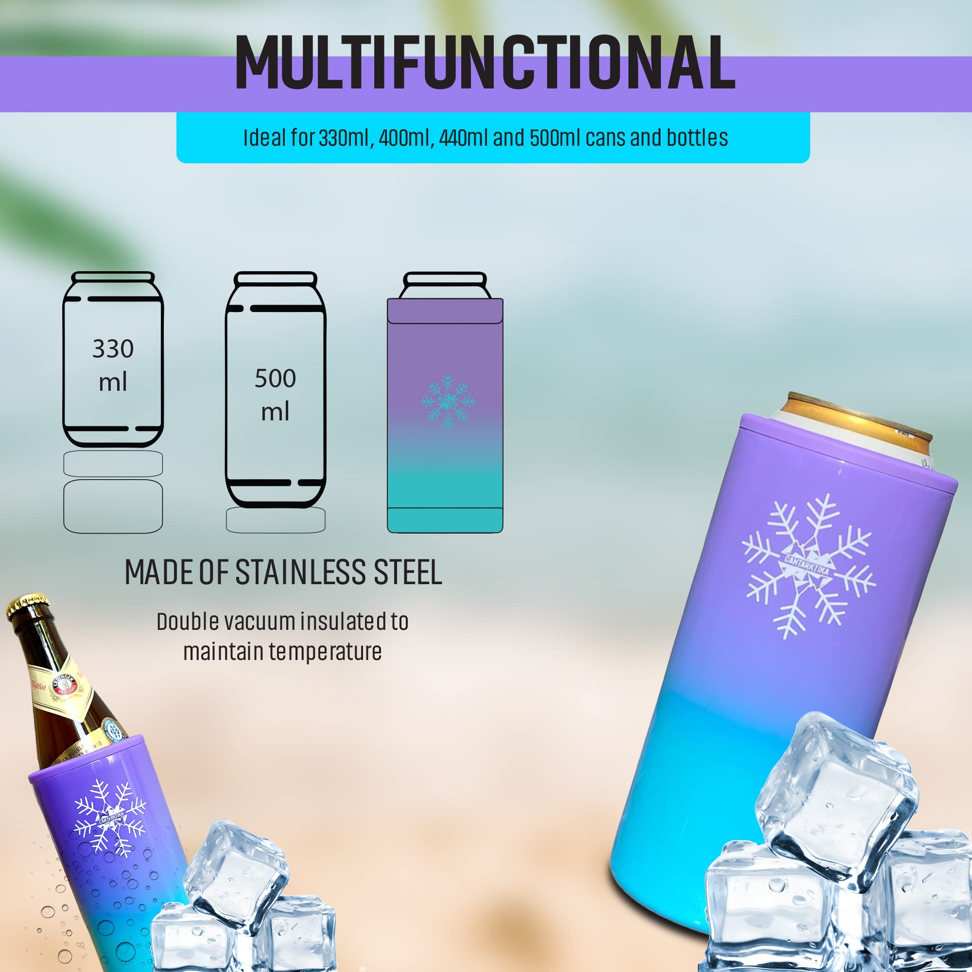 Enfriador Termo Funda para Botellas Latas y Botes de 330, 440 y 500 ml para Cerveza y Refrescos regalo original hombre mujer