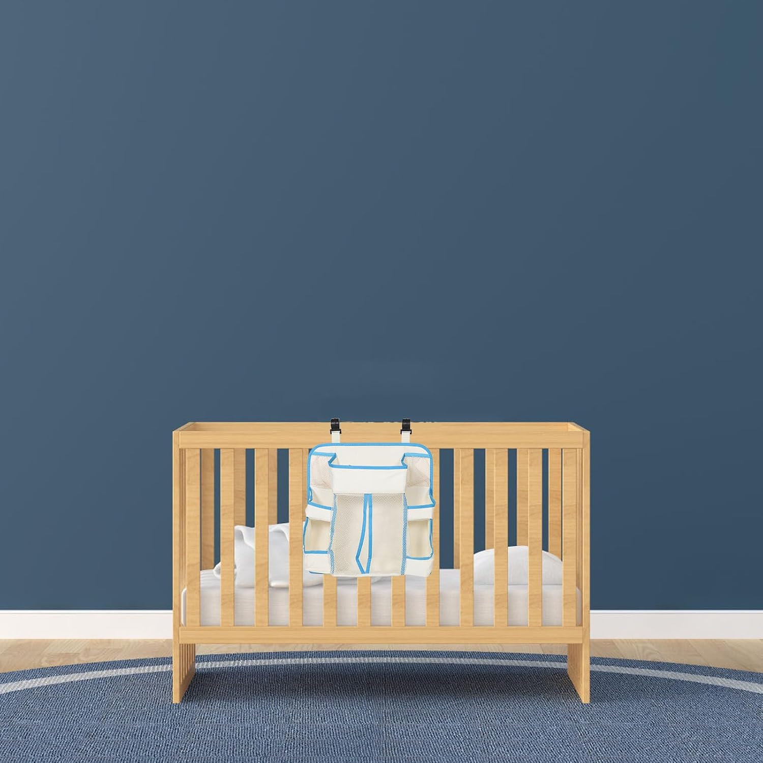 Large Capacity Crib Hanging Storage Bag Diaper Organizer with Portable Lightweight Oxford Cloth Material, Stylish Bedside and Stroller Storage Organizer for Daily Use and Travel