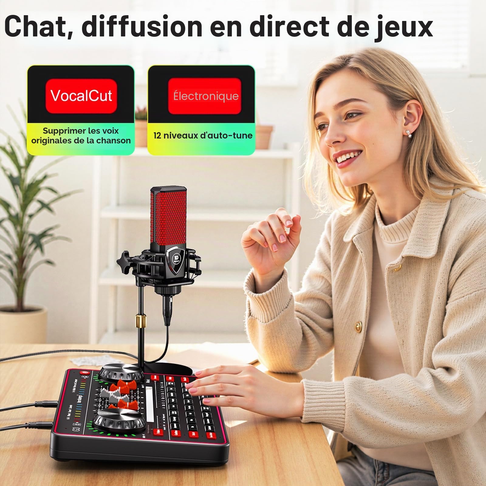 TENLAMP G3 Kit Podcast – Table de Mixage Live Sound Board, Micro Condensateur 3,5mm avec Support, Changeur de Voix, Réduction de Bruit – pour PC, Smartphone, Streaming & Création de Contenu
