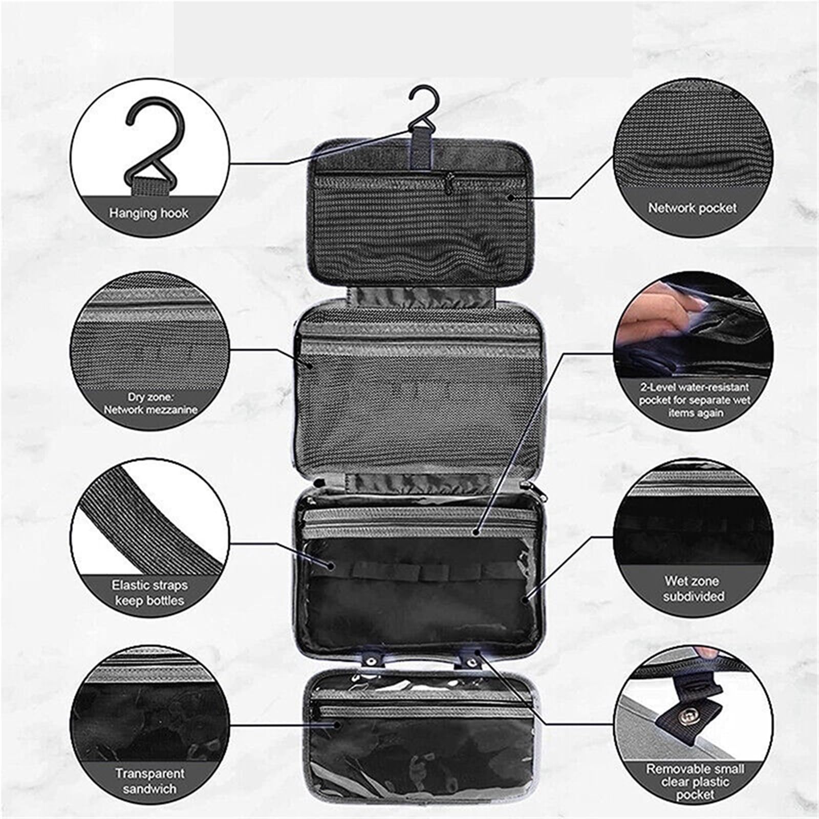 Poche De Voyage Suspendue Trousse de Toilette Voyage étanche et Pliable, avec séparation sèche Humide, Trousse Rangement for cosmétiques, Grande capacité, Maquillage(Color 2)