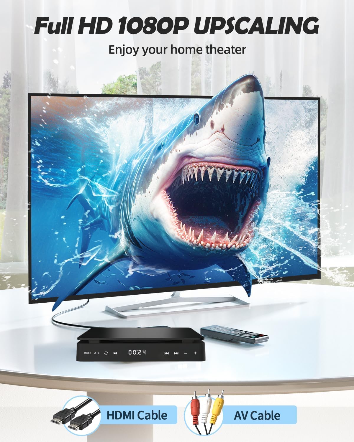 PUSOKEI Mini Reproductor de DVD para TV, Salida HDMI y AV 1080P, Entrada USB, Pequeño Reproductor de DVD Compacto para Smart TV con Todas Las Regiones, Admite Múltiples Formatos