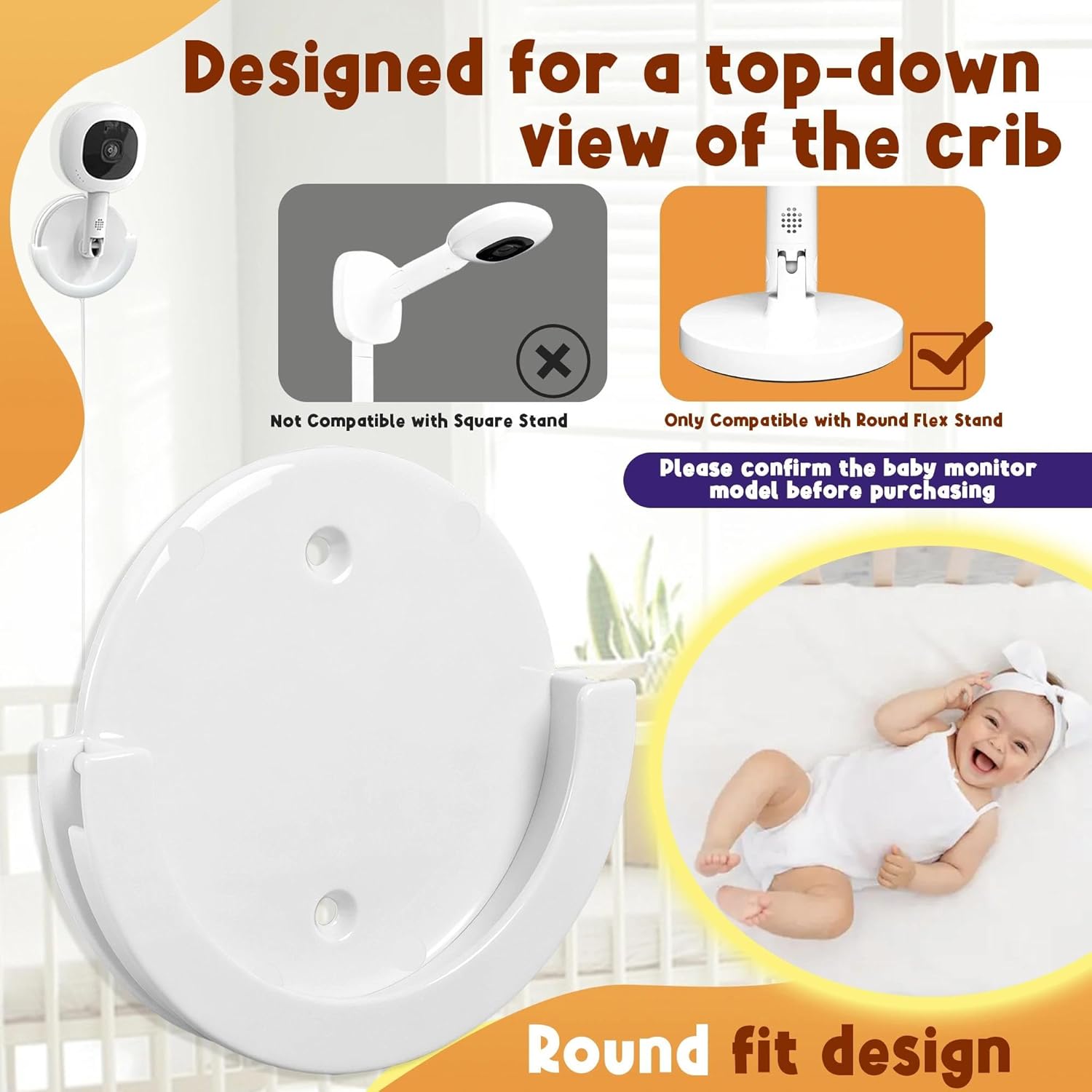 2 Pack Wall Mount Bracket Compatible with Nanit Flex Multi-Stand - Round, White, Durable ABS Material, Easily Fixes The Monitor to The Wall