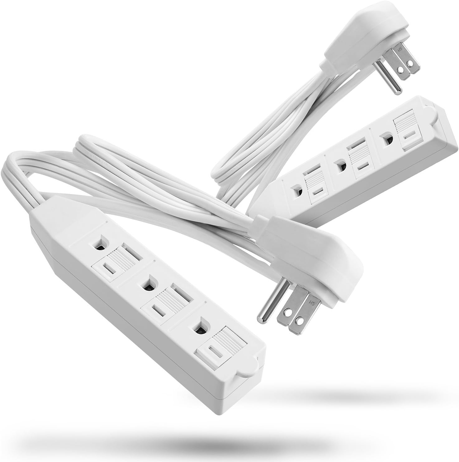 FosPower3-Outlet Power Strip with Safety Cover - 3FT, 3-Prong 1625W Grounded Wall Outlet with Extension Cord and 90 Degree AC Flat Plug Adapter, ETL Listed - White 2 Pack FOSCHR-2353-2Pack