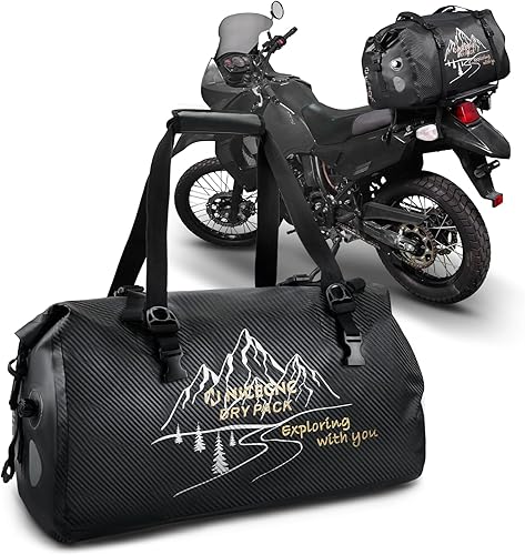 NICECNC Bolsa de lona seca impermeable 66L, 500D PVC Tail Bag, Tronco, Equipaje universal de viaje de motocicleta, Negro