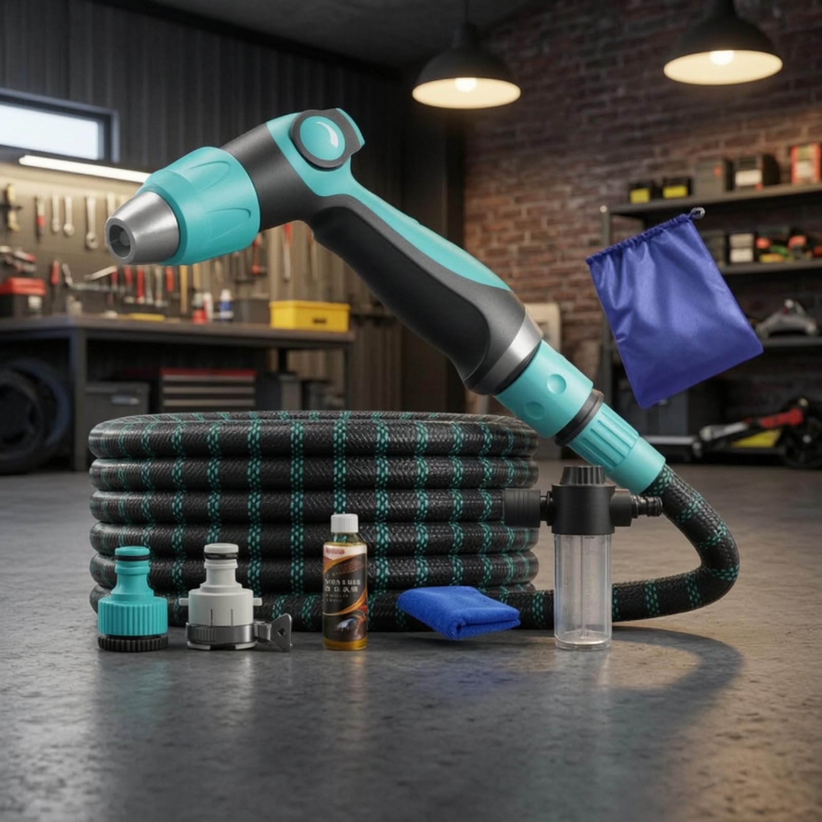Baoblaze Idropistola Ad Alta Pressione Set Irrigazione Tubo Estensibile Pistola Spruzzo Multigetto Connettori Standard Universali Borsa Conservazione Tessuto