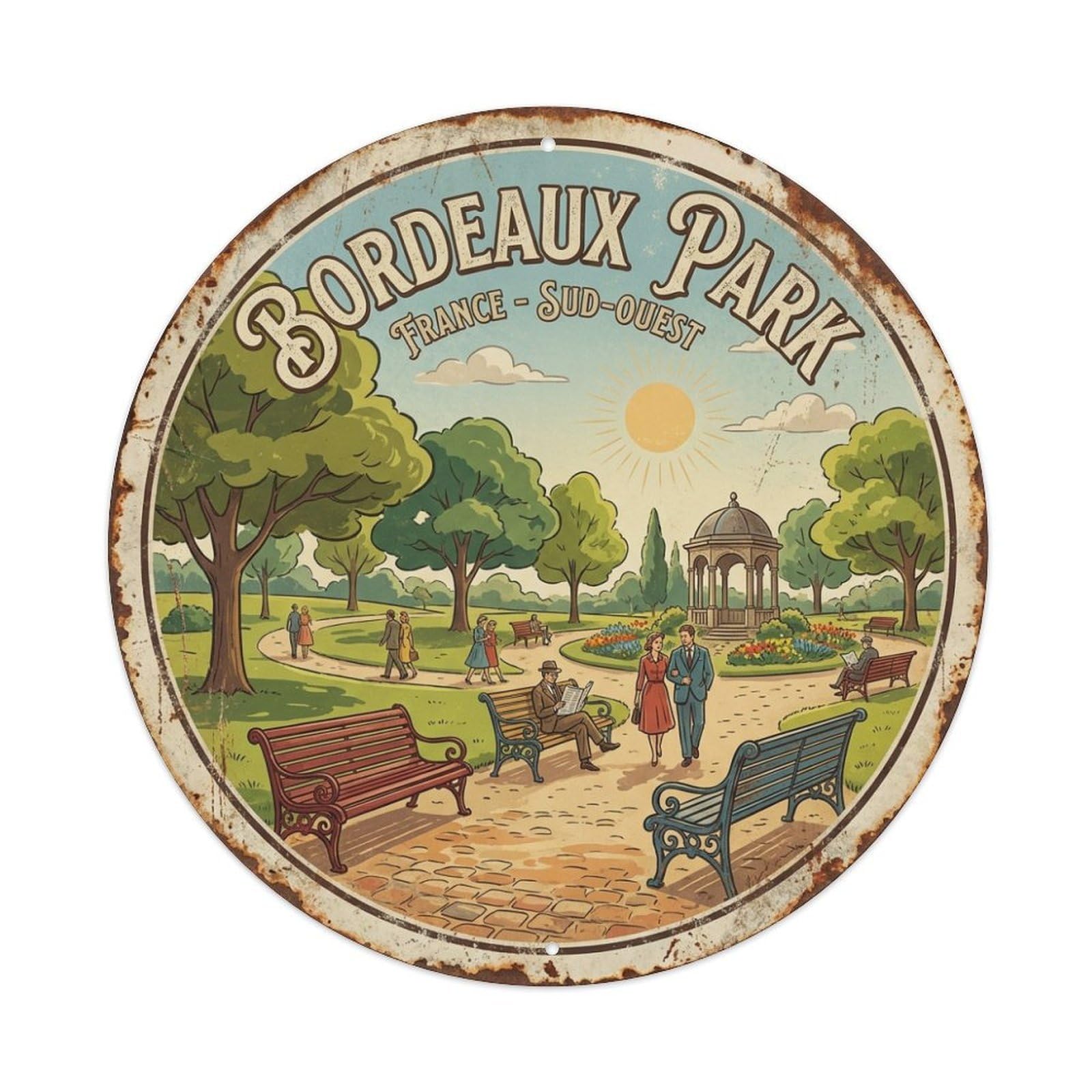 Retro Culture Travel Park France Bordeaux Metal Tin Sign