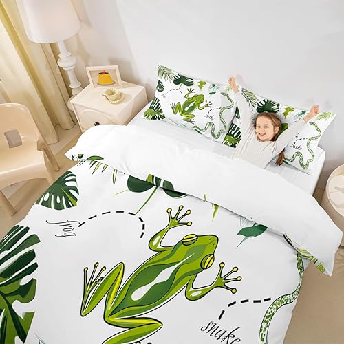 Miniatura 5 de Funda de edredón de rana para niños y niñas, funda de edredón de hojas de palma tropical, selva tropical, serpiente, animal, juego de ropa de cama