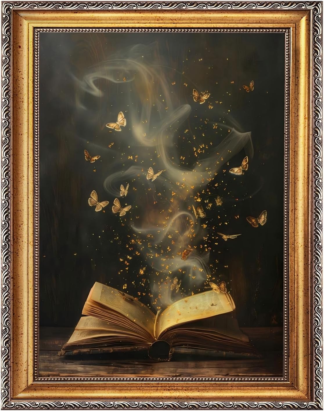 Qcrpnhy Magic Butterfly Book Canvas Art Print Fantasy Wall Art Home Decor for Living Room Bedroom Office16x24inch Golden frame