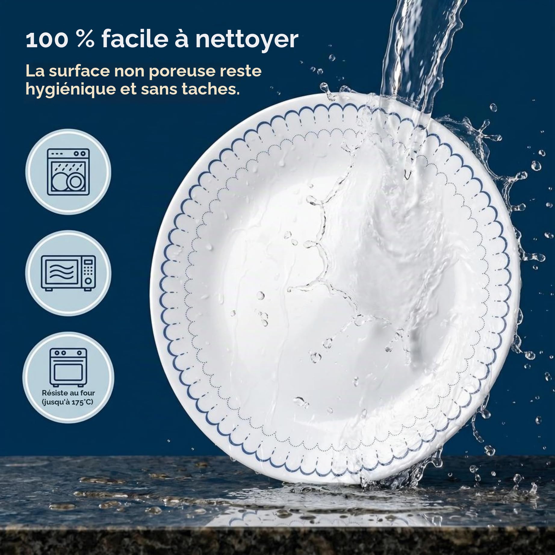 Corelle Service de table 18 pièces pour 6 personnes - Assiettes rondes et bols légers en verre Vitrelle triple couche - Résistant aux éclats - Passe au micro-ondes et au lave-vaisselle - Caspienne -