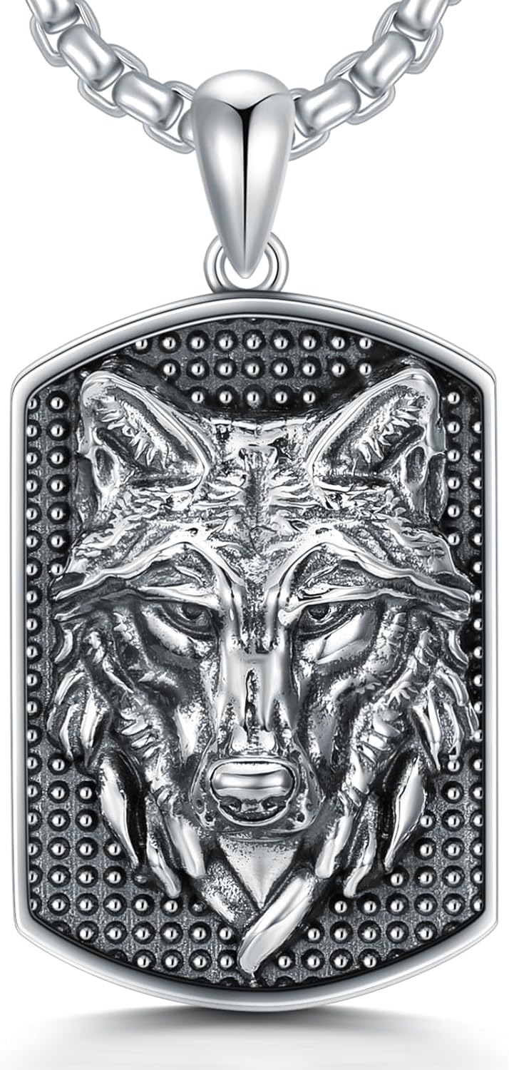 Wolf Necklace for Men S925 Sterling Silver Wolf Necklace for Men Handmade Silver Pendant Necklace Jewelry Gift for Women Men Her Him