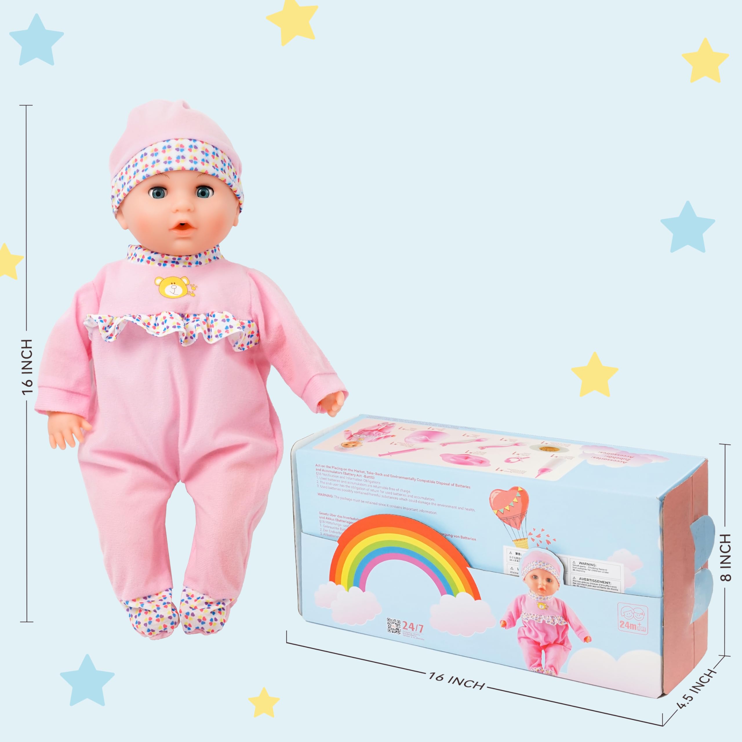 SMILESSKIDDO 16 Inch Interactive Baby Doll Preschool Toys for Toddler Pink | With Different Sounds and Accessories Crying Talking Feeding Features Soft Cotton Body Pretend Play Gifts for Girl product thumbnail 5