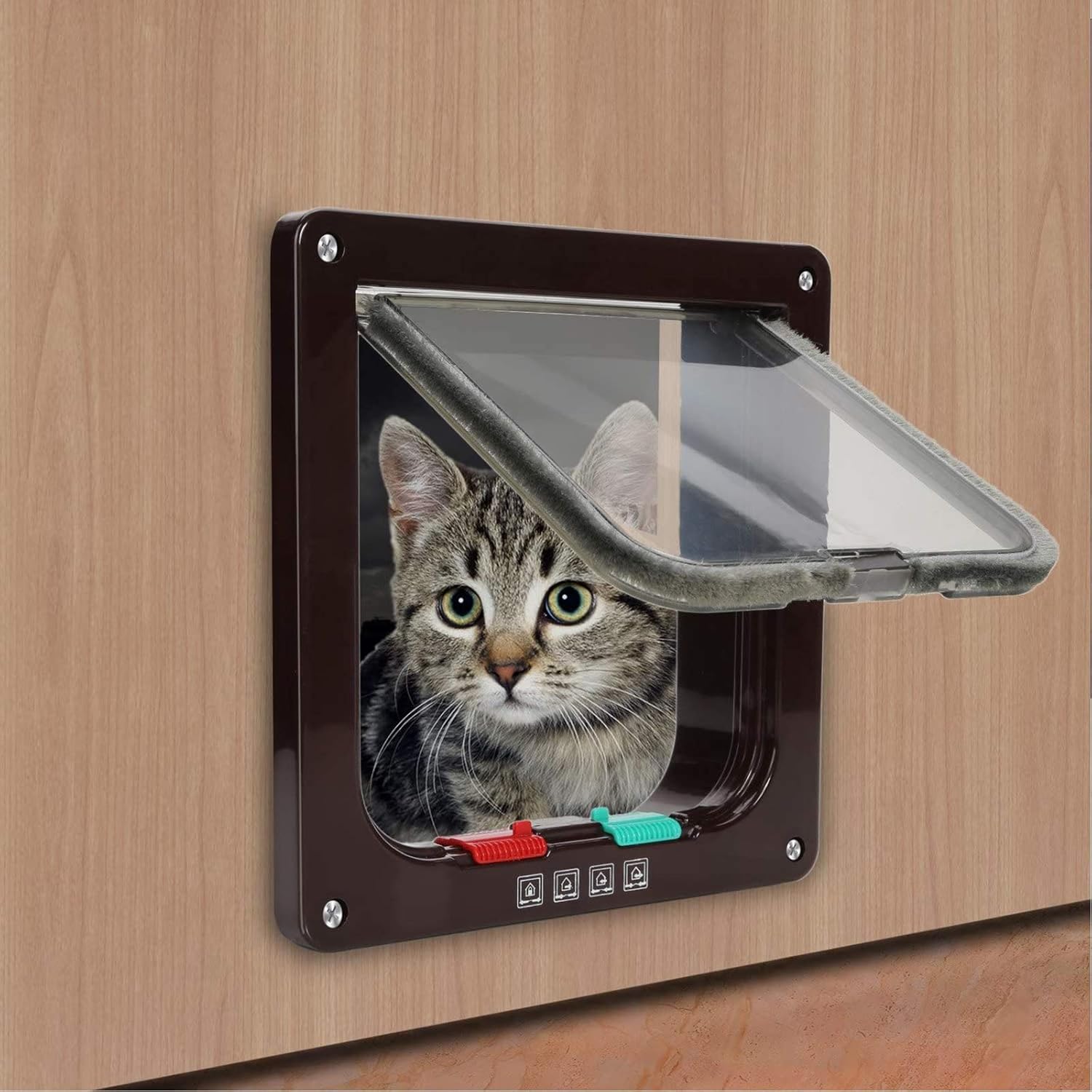 Cat Door Hua Pet Door/cat Flap Easy to Install, with Four-Way Locking, Transparent Free Entry and Exit Flap Door for Glass Door Window and Wall, 3 Sizes (Size : Medium)