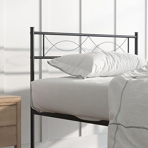 Miniatura 13 de wOod-it Base de cama individual con cabecero, plataforma de metal de 12.8 pulgadas, base de colchón de listones de acero resistente sin ruido, no