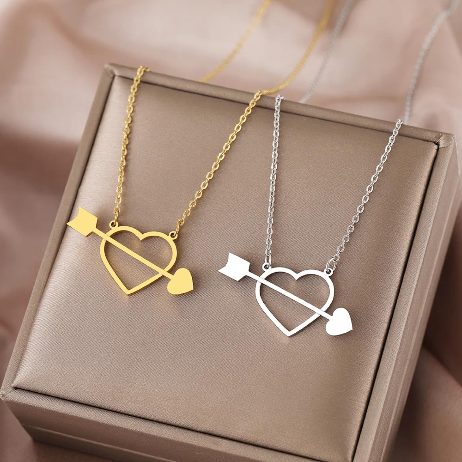 Collar Colgante Cadena Hombres Mujeres Joyería Collares Accesorios Dobles Flecha A Través del Corazón Colgantes De Gargantilla De Cadena Collar para Mujer