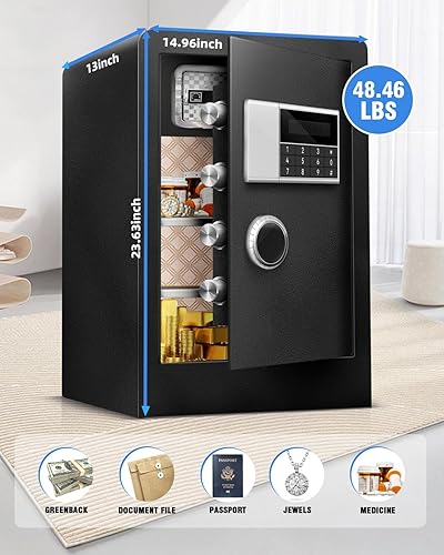 Miniatura 4 de Caja fuerte resistente para el hogar de 6.0 pies cúbicos con teclado digital seguro, bloqueo de llave, pantalla LCD, estante extraíble y luz de