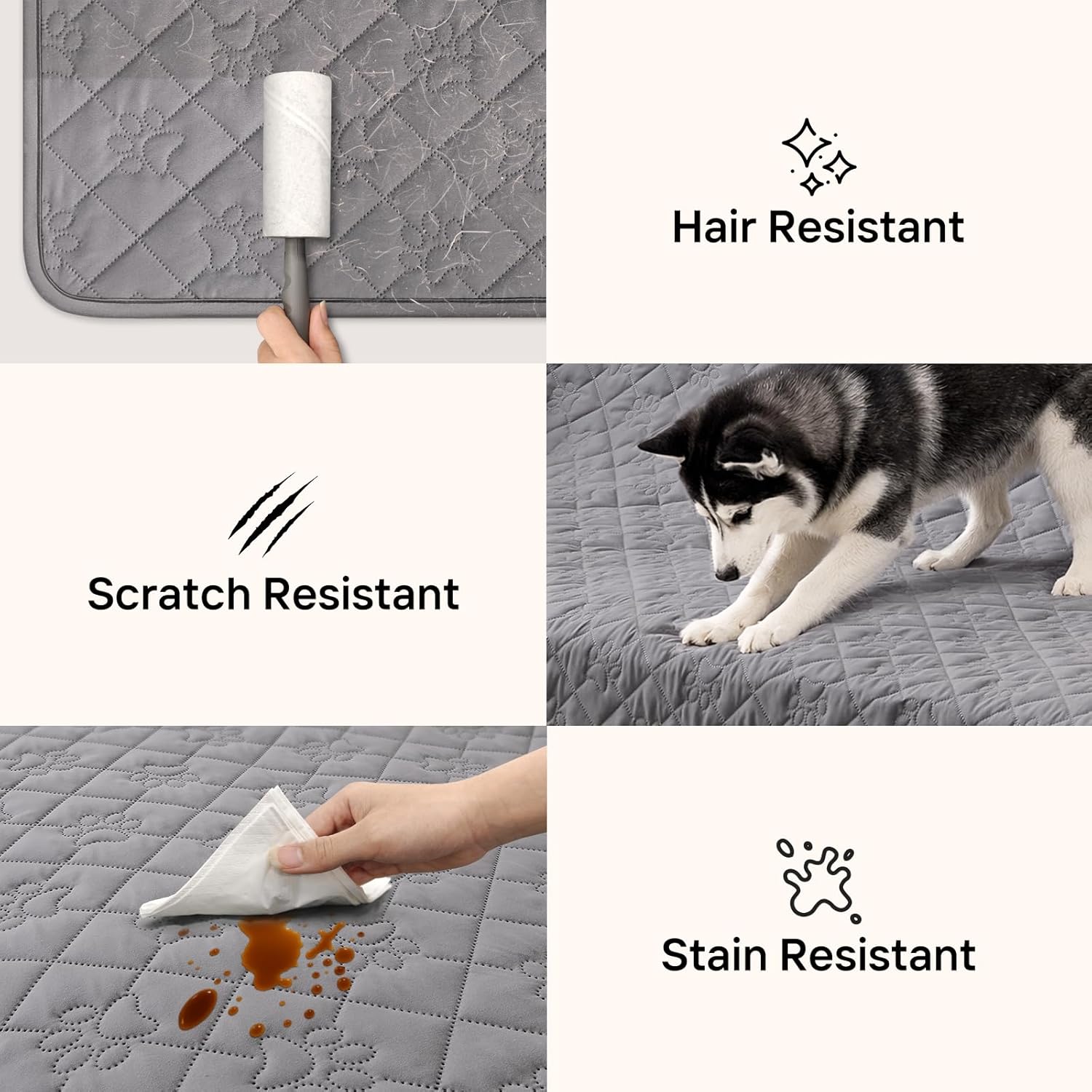 Waterproof 4 Seater Couch Cover for Dogs, Paw Print Quilted Blanket for Large Sofa and King Bed, Pet Hair Resistant, Pet-Friendly, Scratch Proof, Washable Protector, 82x102 inch, Grey